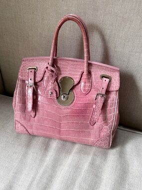 Ralph Lauren Collection Ricky 33 Alligator Pink Satchel Top Handle Bag